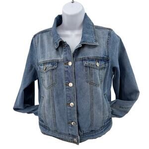 Ci Sono Denim Blue Jean Coat Med Wash WMNS M Classic Fitted Trucker Jean Jacket
